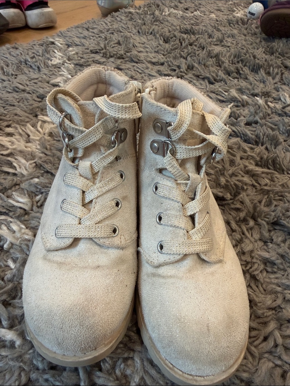 SO Kids Beige Suede Lace-Up Ankle Boots with Strap